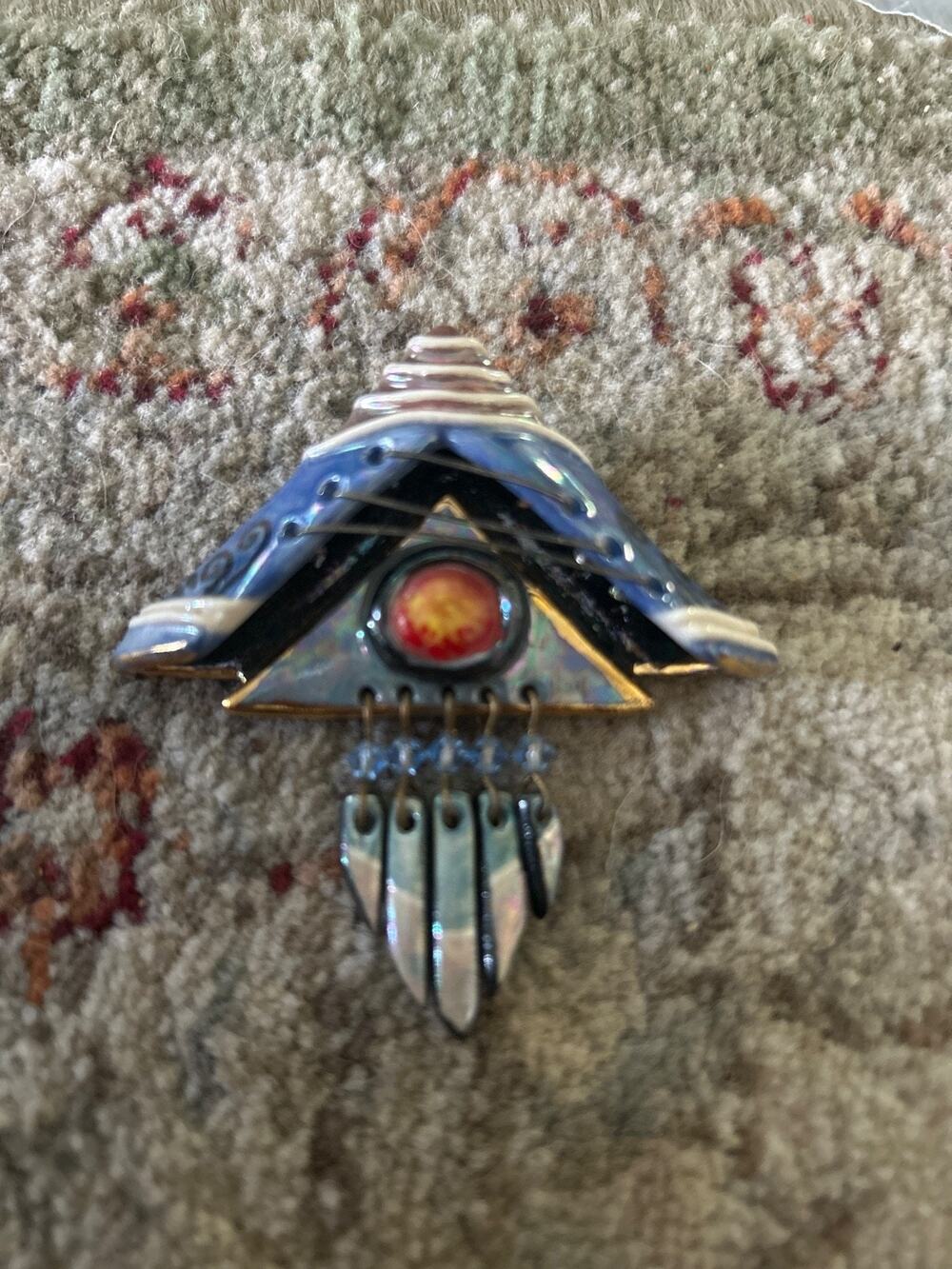 vintage multi-tier eye talisman brooch - ceramic